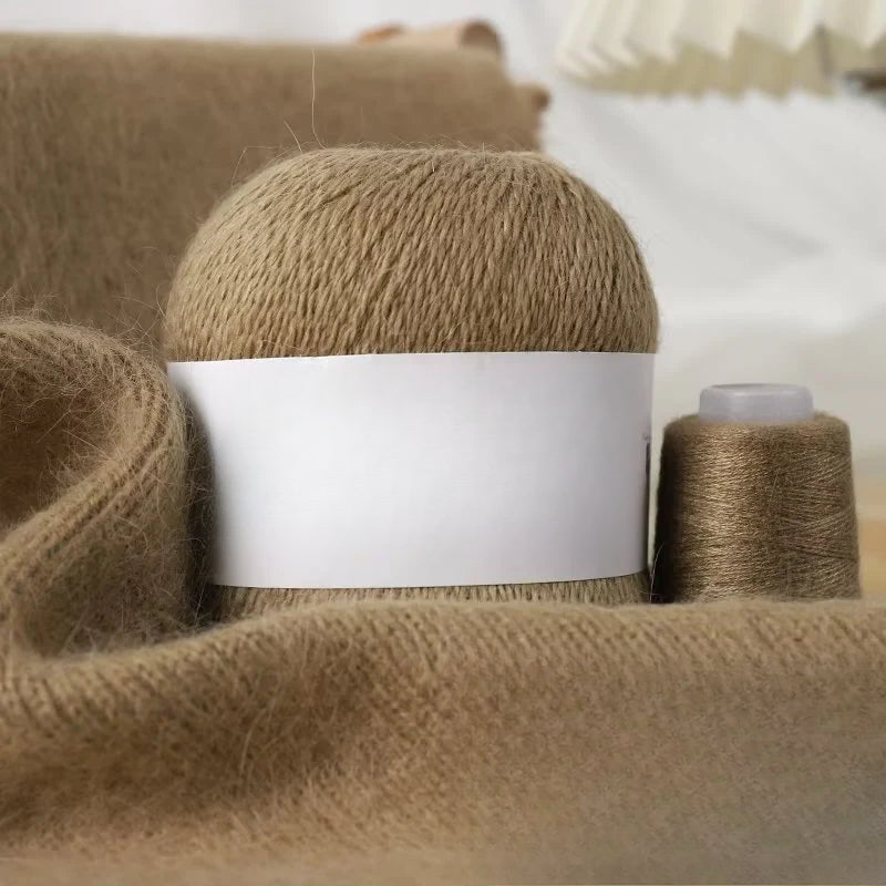 Long-haired mink wool, hand-knitted cashmere knitted hat jacket, woven medium-coarse mink scarf cashmere thread