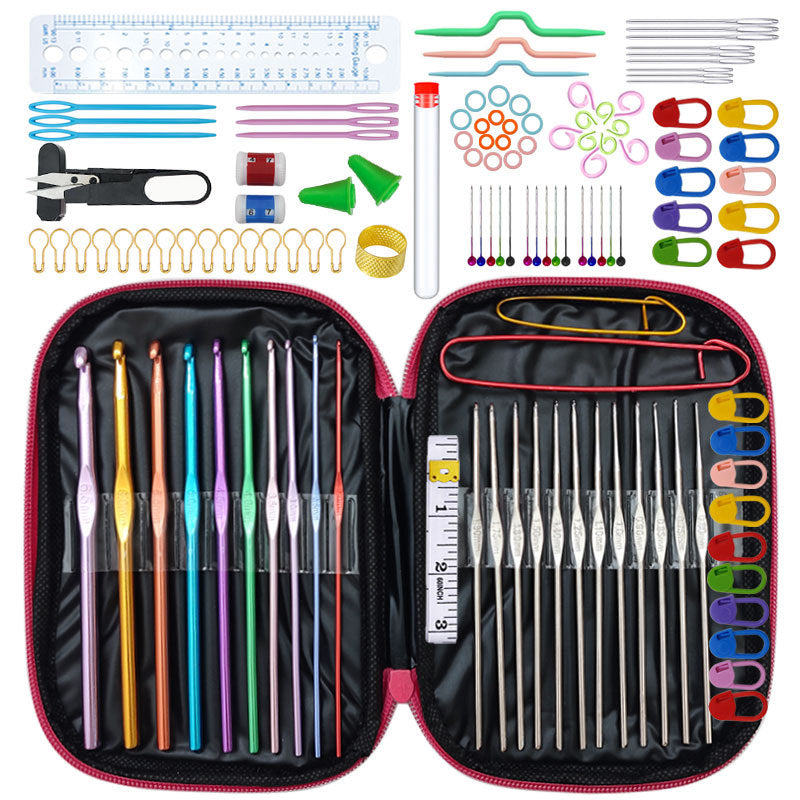 Cross-border 100-piece crochet set Color alumina single head Full set of crochet DIY knitting tools Material