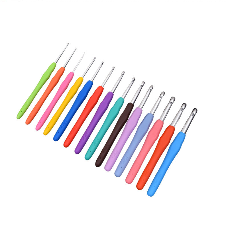 Handwoven Rainbow Soft Handle Crochet TPR Soft Handle Crochet Solid Soft Handle Aluminum Crochet Crochet Set Wool Needle