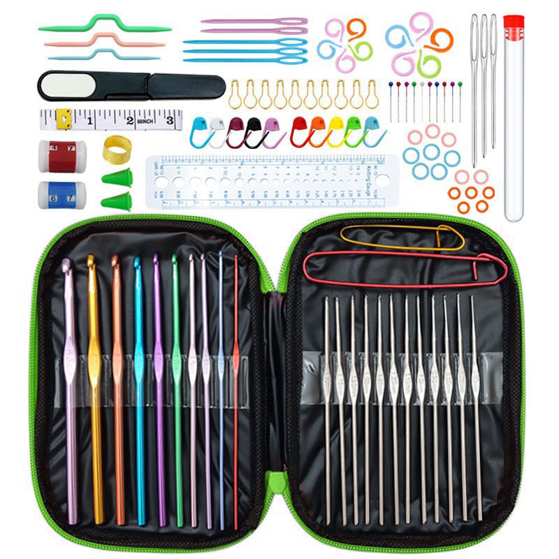 Cross-border 100-piece crochet set Color alumina single head Full set of crochet DIY knitting tools Material