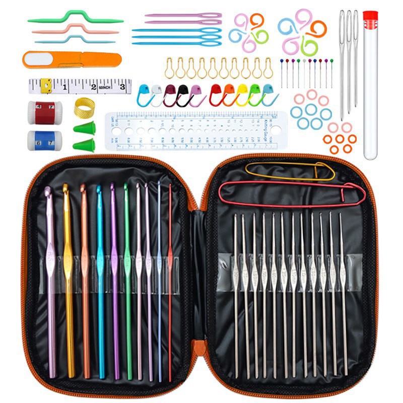 Cross-border 100-piece crochet set Color alumina single head Full set of crochet DIY knitting tools Material