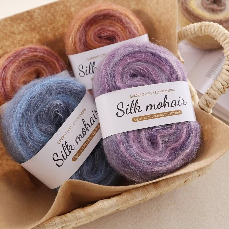 Hand dye gradual change mohair 50g soft wool ball hand woven DIY sweater scarf wool