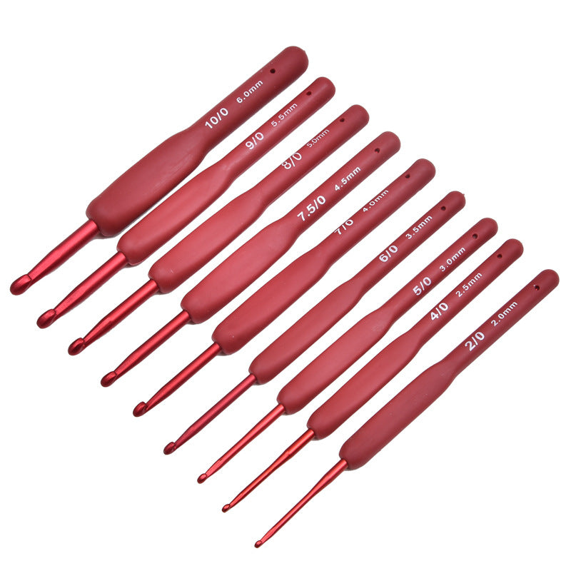 Red crochet DIY hand knitting tool alumina hook wool needle bag silicone non-slip crochet wholesale