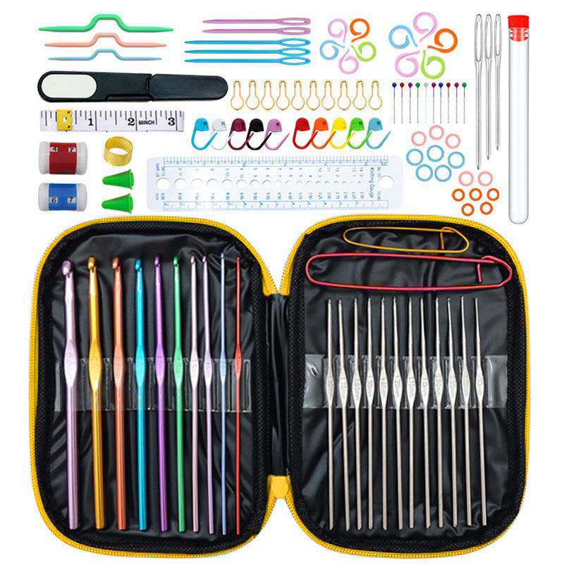 Cross-border 100-piece crochet set Color alumina single head Full set of crochet DIY knitting tools Material