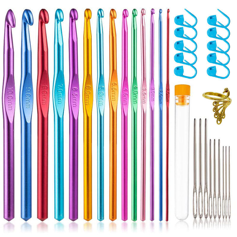 Cross-border 100-piece crochet set Color alumina single head Full set of crochet DIY knitting tools Material