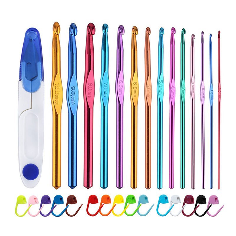 Cross-border 100-piece crochet set Color alumina single head Full set of crochet DIY knitting tools Material