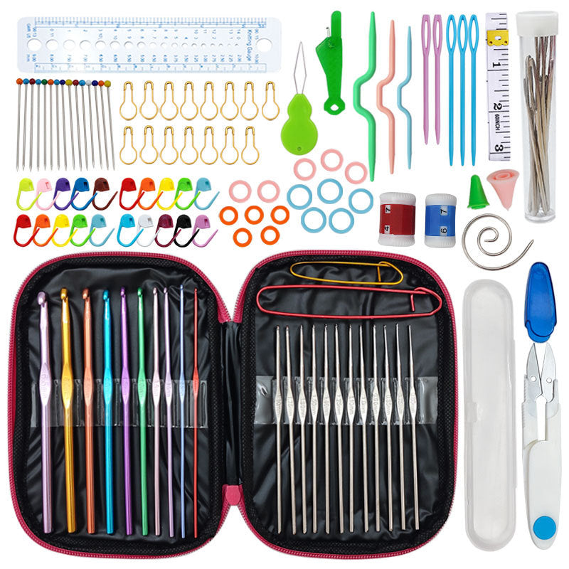 Cross-border 100-piece crochet set Color alumina single head Full set of crochet DIY knitting tools Material