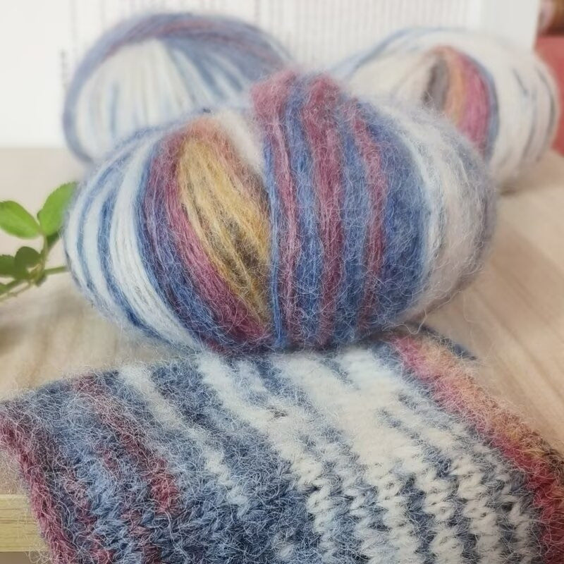 Oil painting series spray hair mohair hand dye gradual change long hair segment dye rainbow wool mohair hand knitted sweater scarf