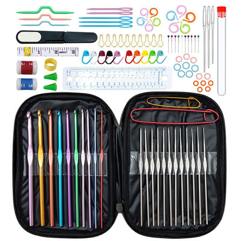 Cross-border 100-piece crochet set Color alumina single head Full set of crochet DIY knitting tools Material