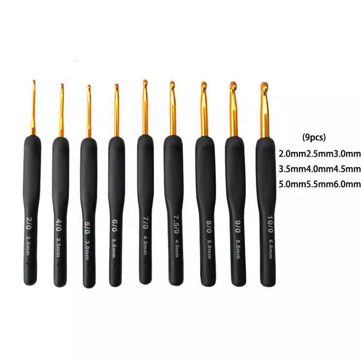 black silicone handle crochet set, sweater knitting tool, black soft handle crochet.
