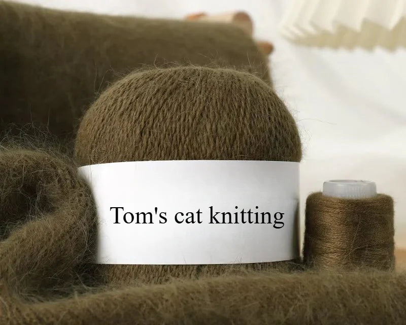 Long-haired mink wool, hand-knitted cashmere knitted hat jacket, woven medium-coarse mink scarf cashmere thread