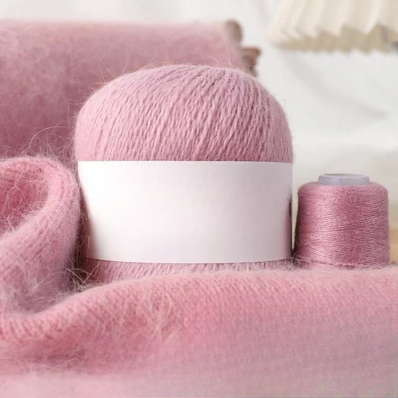 Long-haired mink wool, hand-knitted cashmere knitted hat jacket, woven medium-coarse mink scarf cashmere thread