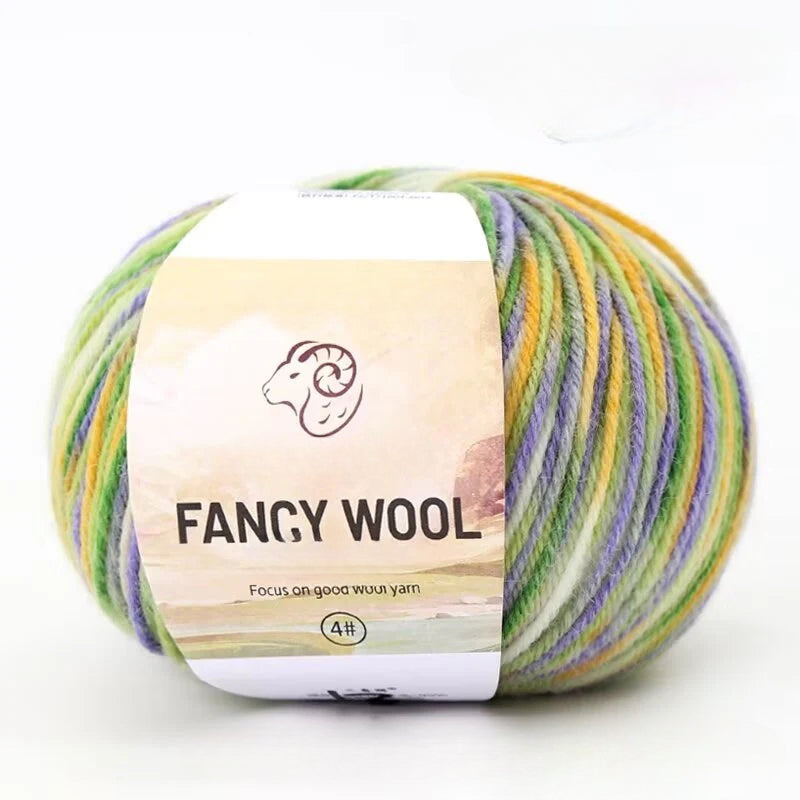 Rainbow Fancy Segment Dyed Medium Fine Wool Thread Hand Knitted DIY Shawl Scarf Sweater Wool 50g