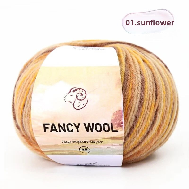 Rainbow Fancy Segment Dyed Medium Fine Wool Thread Hand Knitted DIY Shawl Scarf Sweater Wool 50g