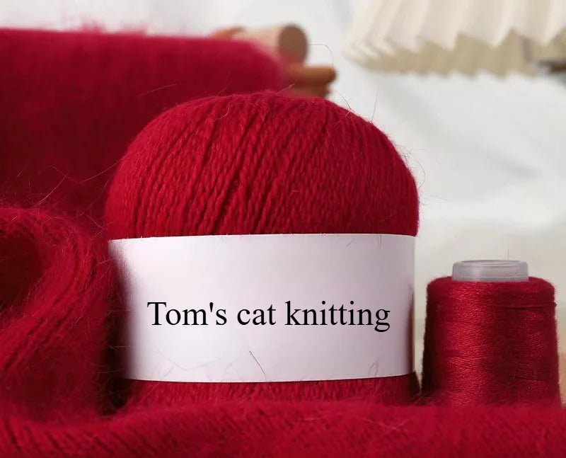 Long-haired mink wool, hand-knitted cashmere knitted hat jacket, woven medium-coarse mink scarf cashmere thread