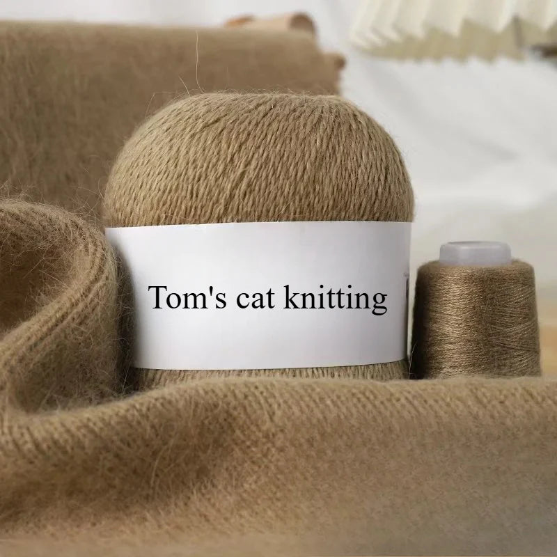 Long-haired mink wool, hand-knitted cashmere knitted hat jacket, woven medium-coarse mink scarf cashmere thread