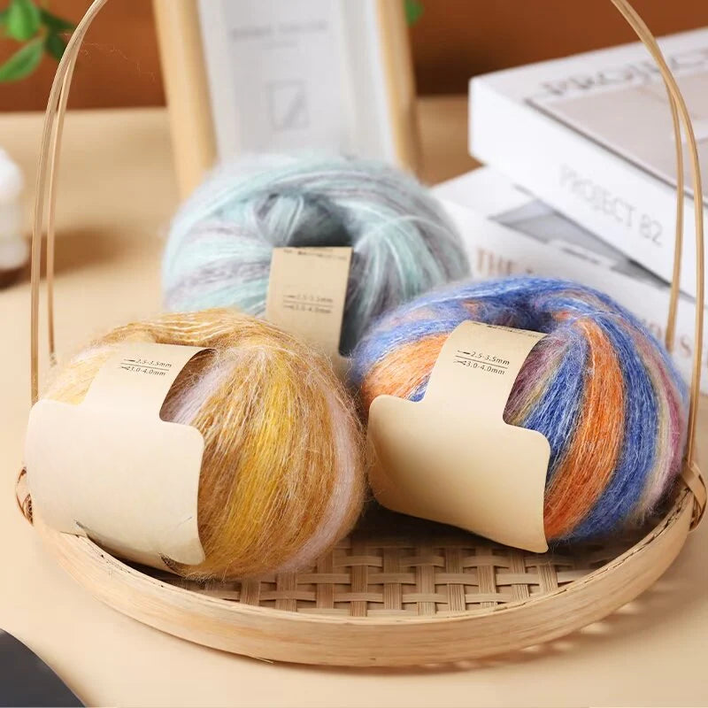 Colorful small cloud velvet segment dyed silk mohair worsted fine wool lace thread hand-woven sweater scarf shawl