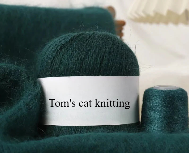 Long-haired mink wool, hand-knitted cashmere knitted hat jacket, woven medium-coarse mink scarf cashmere thread