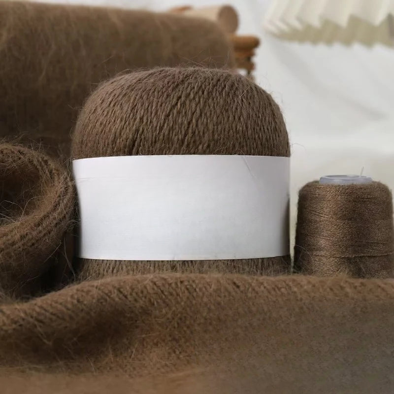Long-haired mink wool, hand-knitted cashmere knitted hat jacket, woven medium-coarse mink scarf cashmere thread