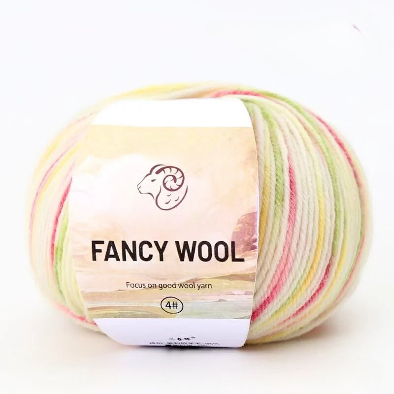 Rainbow Fancy Segment Dyed Medium Fine Wool Thread Hand Knitted DIY Shawl Scarf Sweater Wool 50g