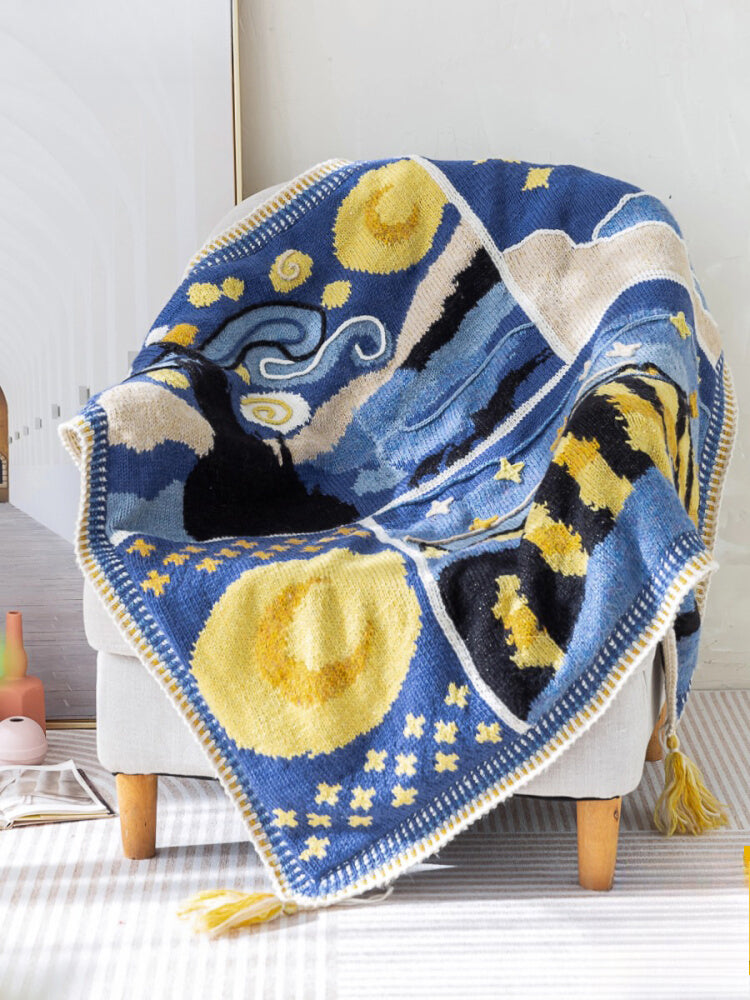 Knit handmade   Blanket     wool  yarn  Special gift    Starry Night