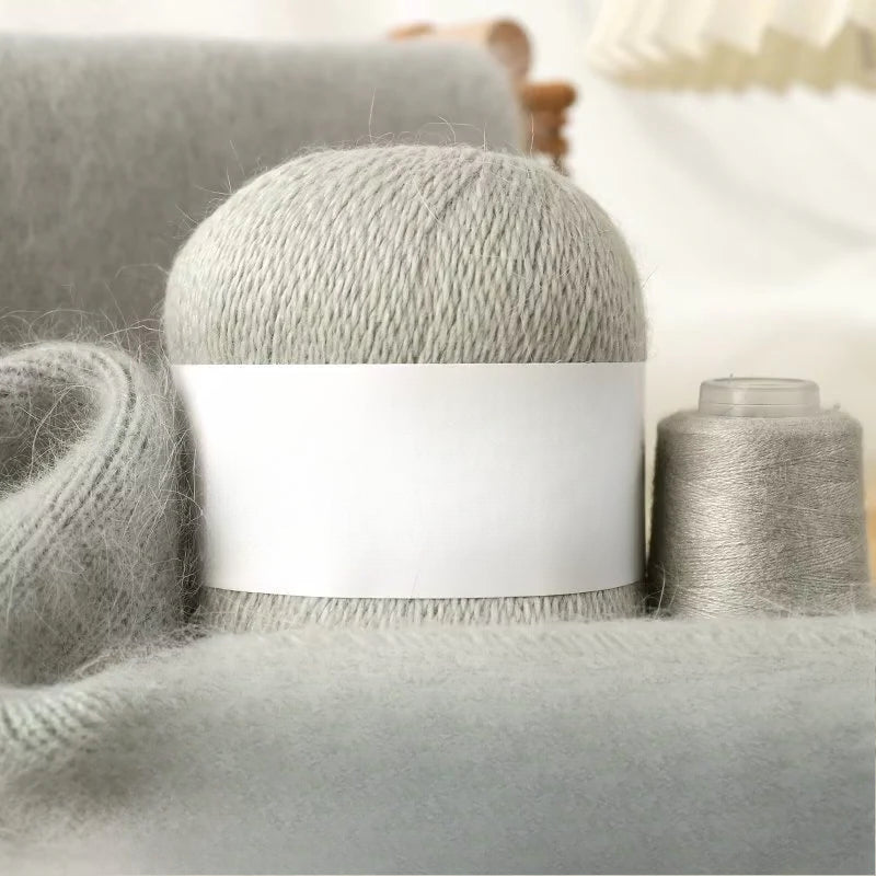 Long-haired mink wool, hand-knitted cashmere knitted hat jacket, woven medium-coarse mink scarf cashmere thread