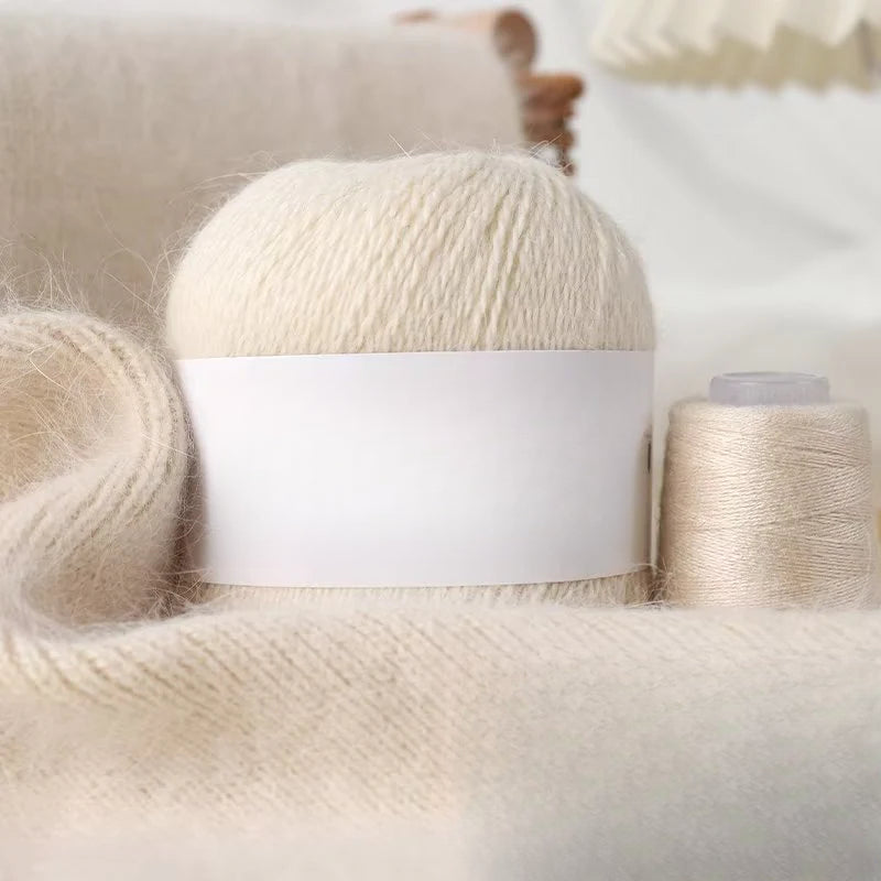 Long-haired mink wool, hand-knitted cashmere knitted hat jacket, woven medium-coarse mink scarf cashmere thread