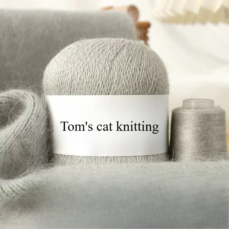 Long-haired mink wool, hand-knitted cashmere knitted hat jacket, woven medium-coarse mink scarf cashmere thread