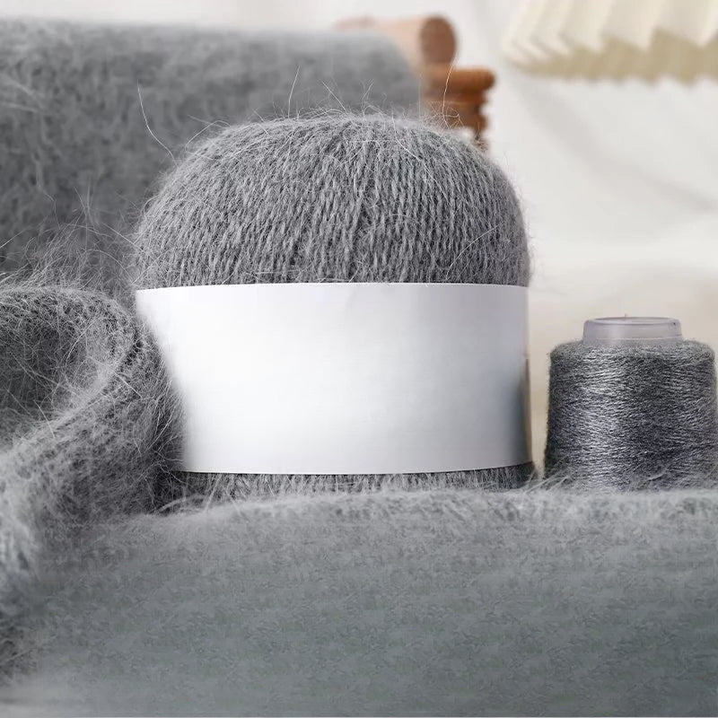 Long-haired mink wool, hand-knitted cashmere knitted hat jacket, woven medium-coarse mink scarf cashmere thread