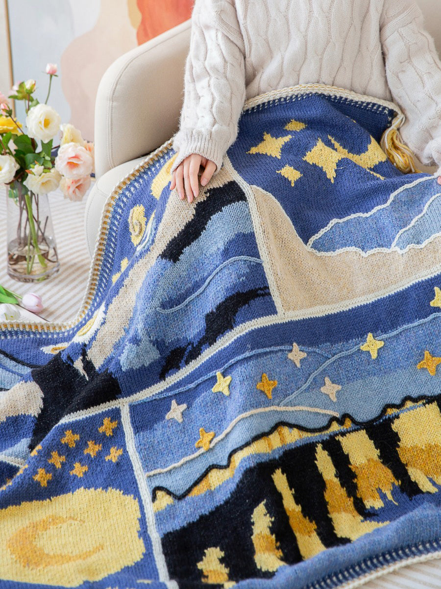 Knit handmade   Blanket     wool  yarn  Special gift    Starry Night