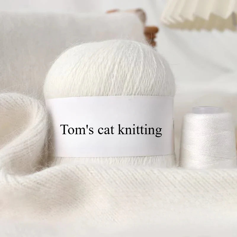 Long-haired mink wool, hand-knitted cashmere knitted hat jacket, woven medium-coarse mink scarf cashmere thread