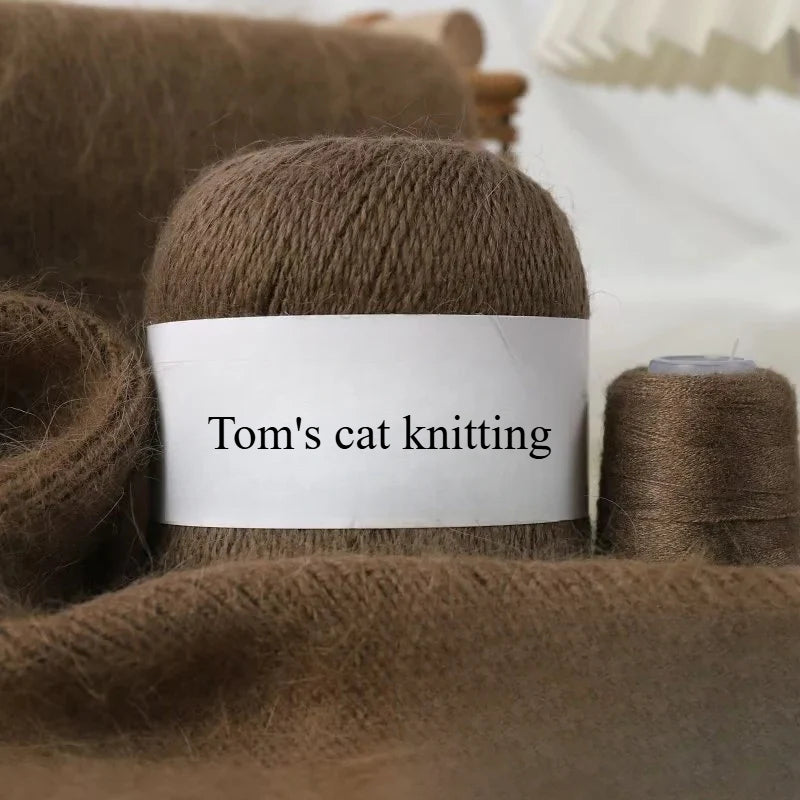 Long-haired mink wool, hand-knitted cashmere knitted hat jacket, woven medium-coarse mink scarf cashmere thread