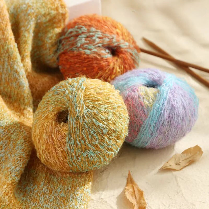 Hand-woven 50 grams of candy colored segment dyed wool