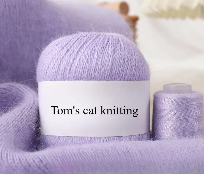 Long-haired mink wool, hand-knitted cashmere knitted hat jacket, woven medium-coarse mink scarf cashmere thread