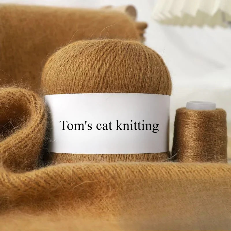 Long-haired mink wool, hand-knitted cashmere knitted hat jacket, woven medium-coarse mink scarf cashmere thread