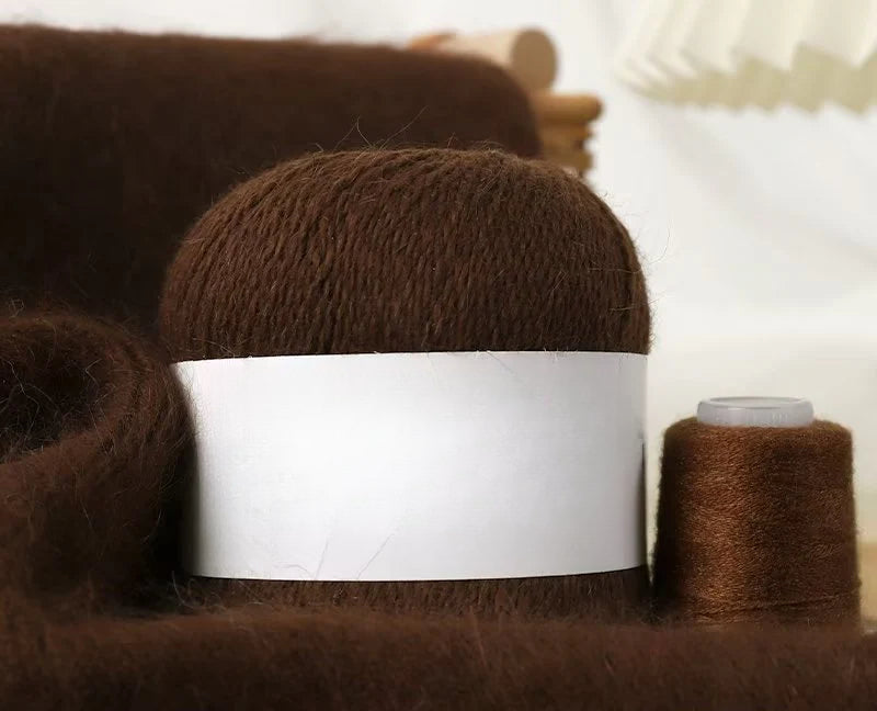 Long-haired mink wool, hand-knitted cashmere knitted hat jacket, woven medium-coarse mink scarf cashmere thread
