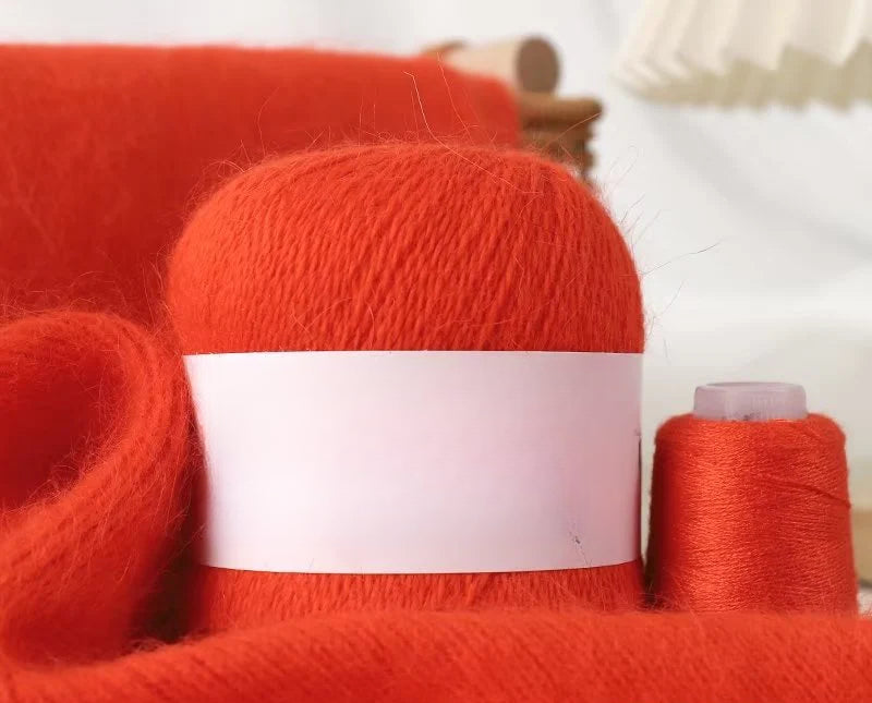 Long-haired mink wool, hand-knitted cashmere knitted hat jacket, woven medium-coarse mink scarf cashmere thread