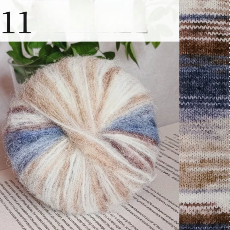 Oil painting series spray hair mohair hand dye gradual change long hair segment dye rainbow wool mohair hand knitted sweater scarf