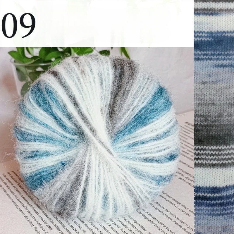 Oil painting series spray hair mohair hand dye gradual change long hair segment dye rainbow wool mohair hand knitted sweater scarf