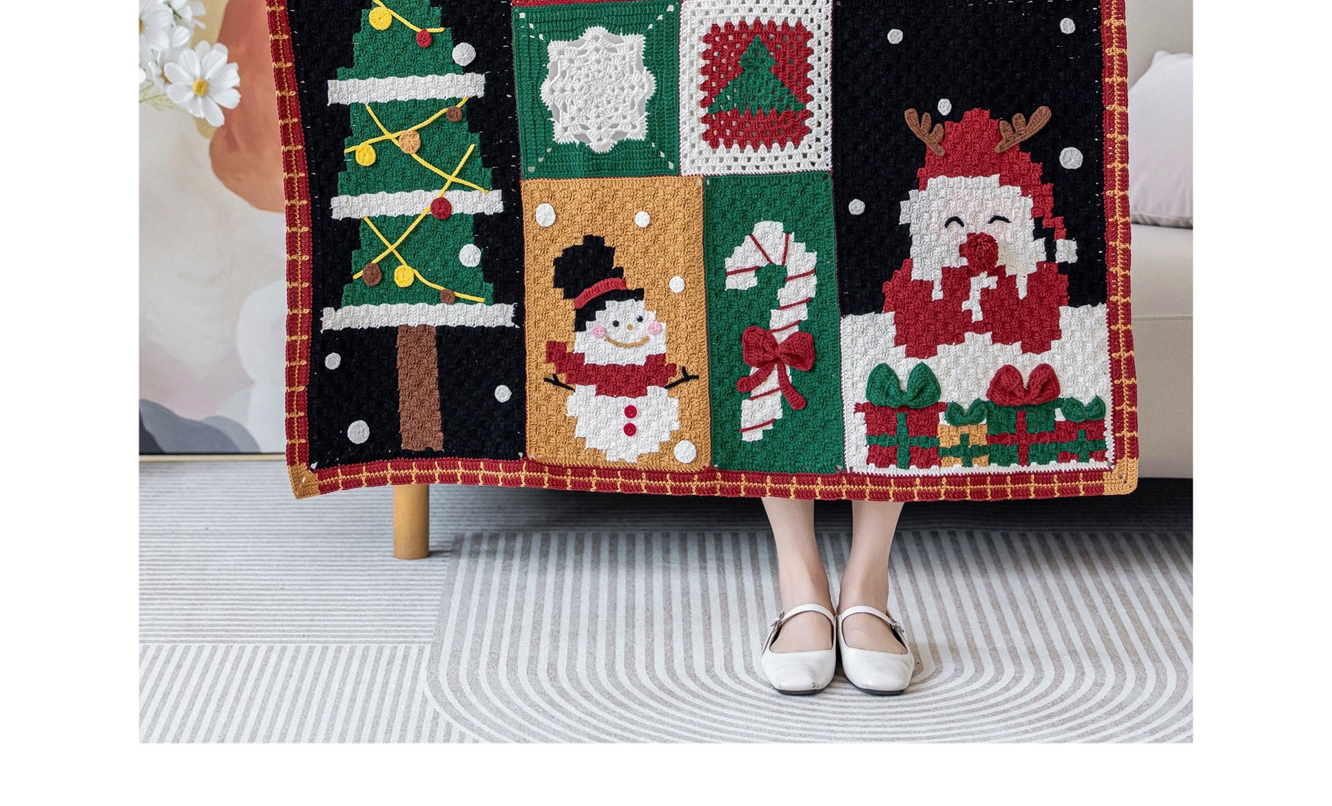 Knit handmade   Blanket     Christmas  Cotton thread