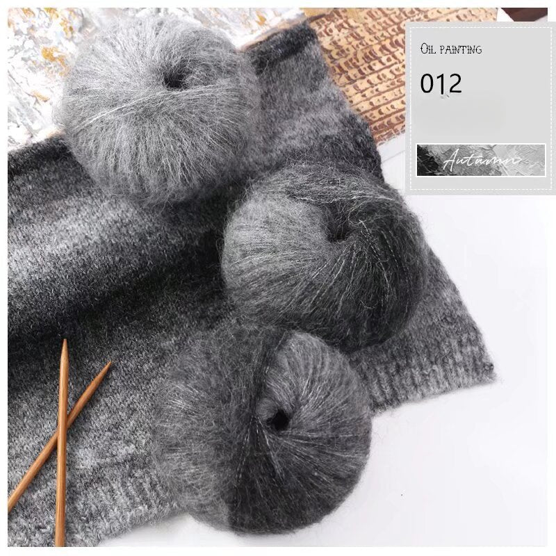 Oil painting wind gradual change segment dye rainbow mohair thread hand woven scarf DIY shawl sweater fine wool