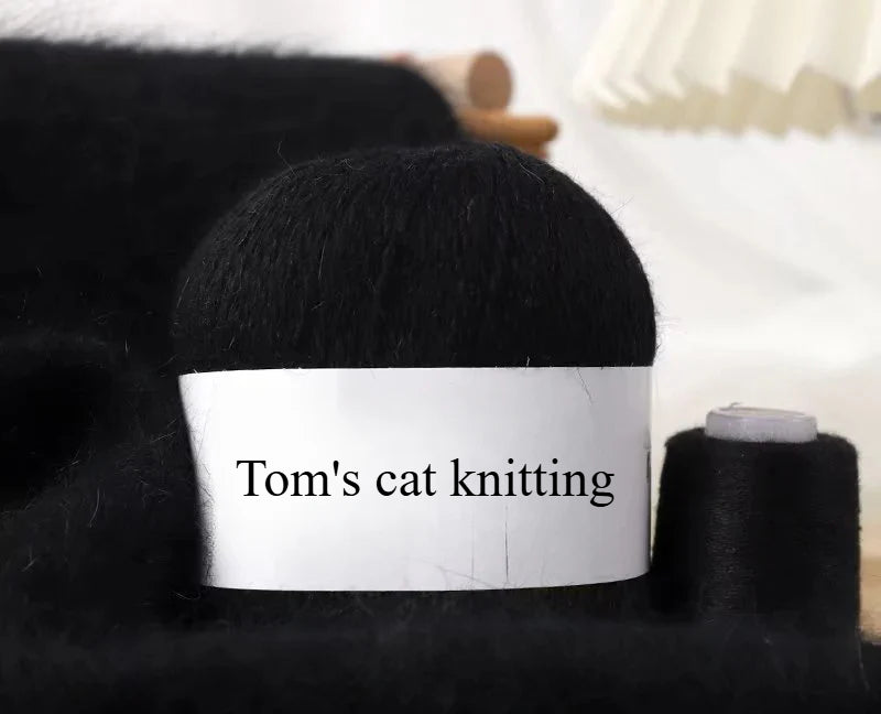 Long-haired mink wool, hand-knitted cashmere knitted hat jacket, woven medium-coarse mink scarf cashmere thread