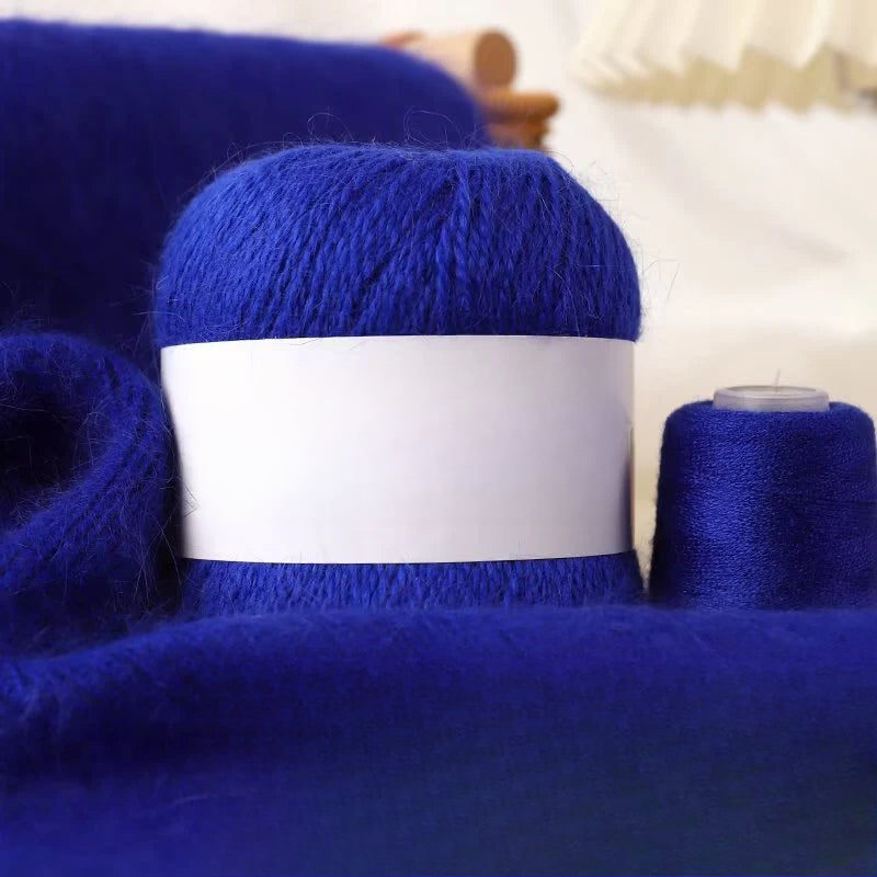 Long-haired mink wool, hand-knitted cashmere knitted hat jacket, woven medium-coarse mink scarf cashmere thread