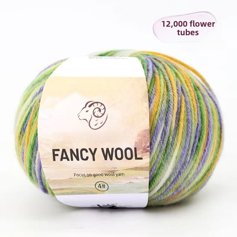 Rainbow Fancy Segment Dyed Medium Fine Wool Thread Hand Knitted DIY Shawl Scarf Sweater Wool 50g