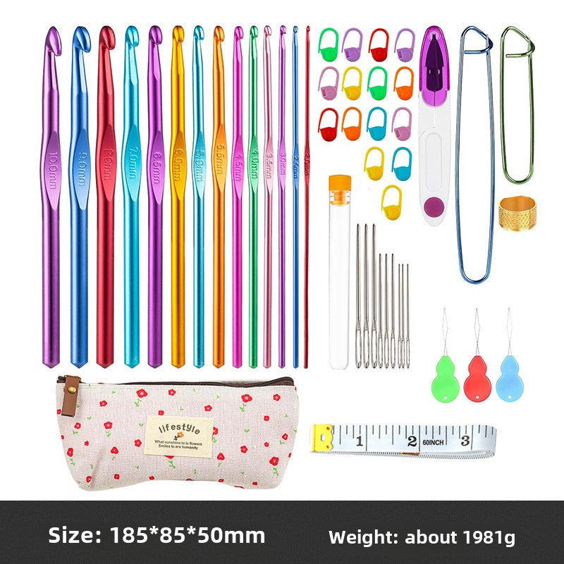 Cross-border 100-piece crochet set Color alumina single head Full set of crochet DIY knitting tools Material